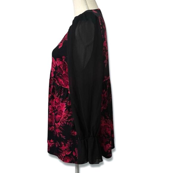 Torrid Black and Pink Floral Surplice Sheer Sleeve Polyester Top Sz XXL - Picture 9 of 13